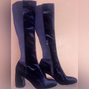 Blue Velvet Knee-High Boots